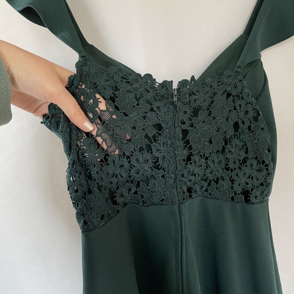 City Studio green flare sleeve fitted short dress mini lace detail princess - Picture 7 of 8